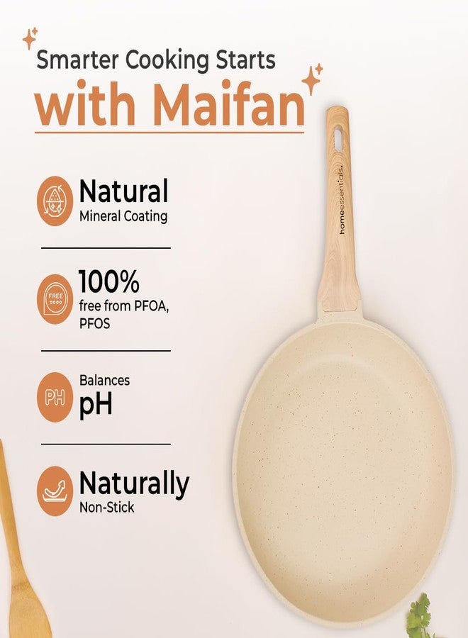 Home Essentials HomeEssentials Maifan Stone Non-Stick Frying Pan with Lid 28CM, 3L | 5-Layer Non-Stick Coating | Induction Base | Dishwasher Safe | Medical Stone Cookware | Ideal for Eggs, Stir-Fries & More - Image 3